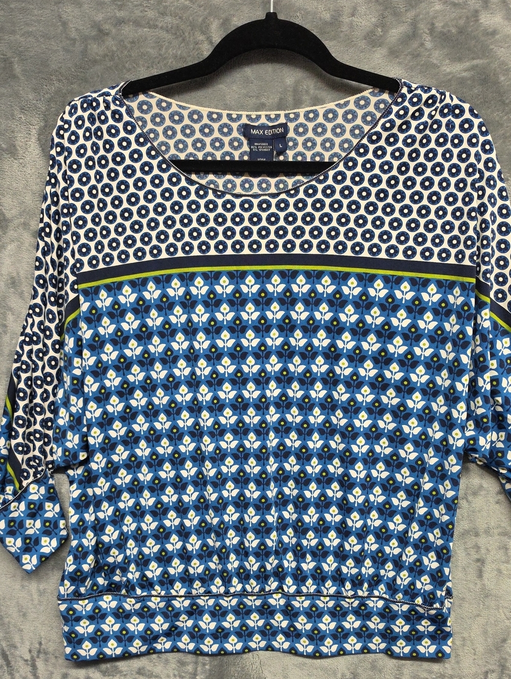 Max Edition Blue & Green Geometric Short Sleeve Top Sz LG